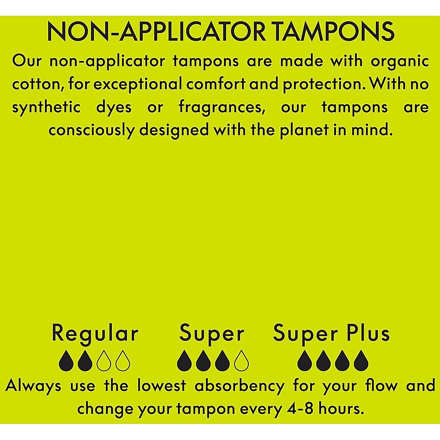 Grace and Green Organic Cotton Non Applicator Tampons, Super, Pack of 18