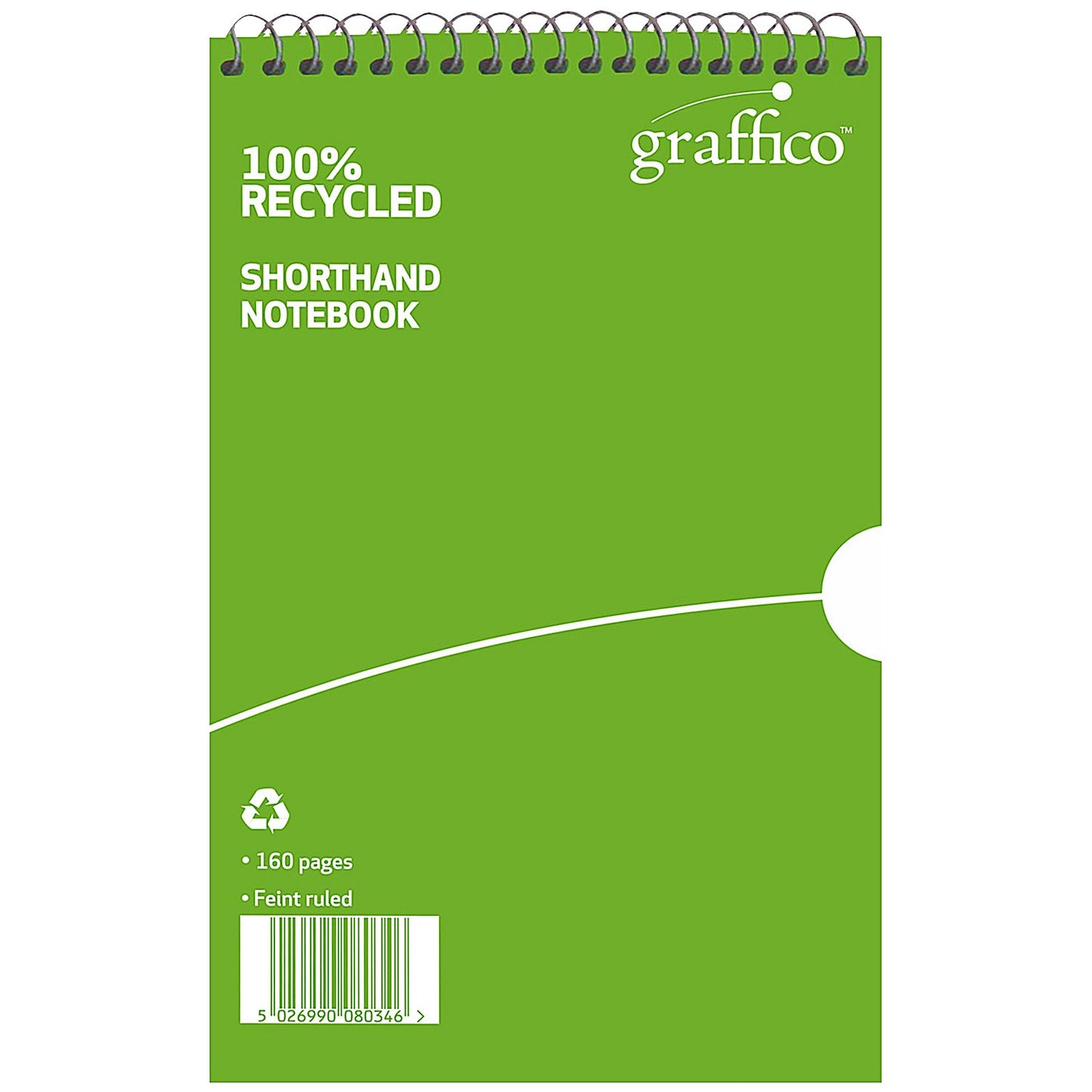 Graffico Recycled Wirebound Shorthand Notebook, 203x127mm, Ruled, 160 Pages, Green