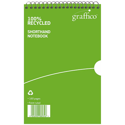 Graffico Recycled Wirebound Shorthand Notebook, 203x127mm, Ruled, 160 Pages, Green