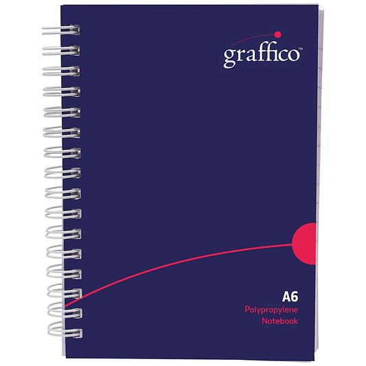 Graffico Polypropylene Wirebound Notebook, A6, Ruled, 140 Pages, Blue