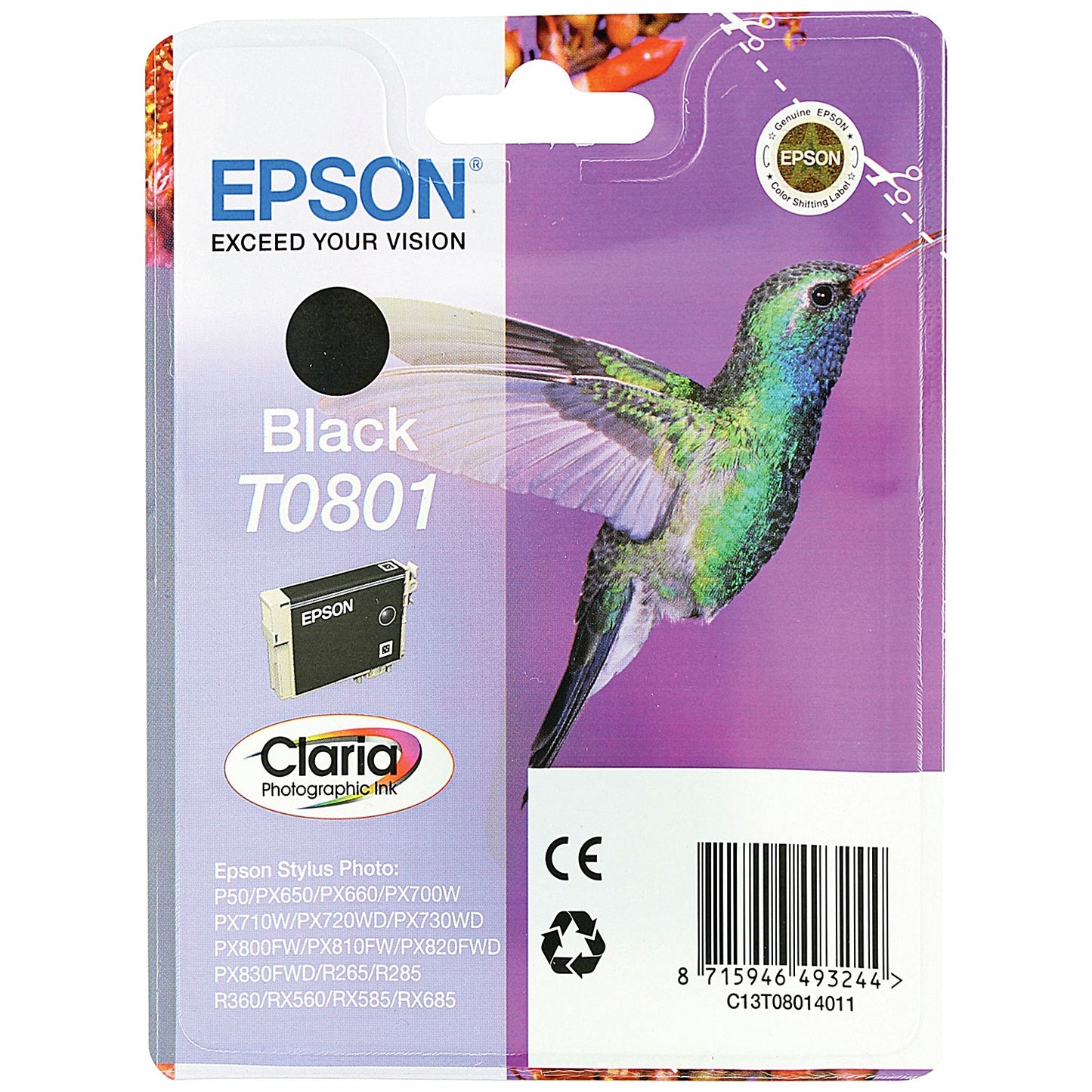 Epson T0801 Black Claria Inkjet Cartridge