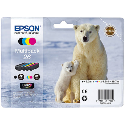 Epson 26 Inkjet Cartridge Multipack - Black, Cyan, Magenta and Yellow (4 Cartridges)