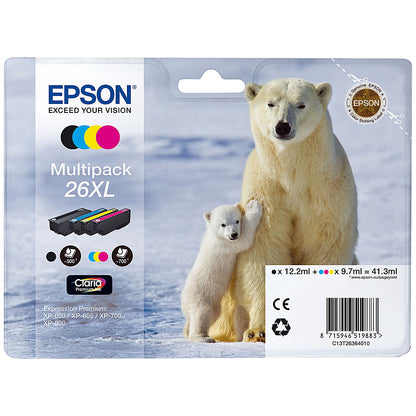 Epson 26XL High Yield Inkjet Cartridge Multipack - Black, Cyan, Magenta and Yellow (4 Cartridges)