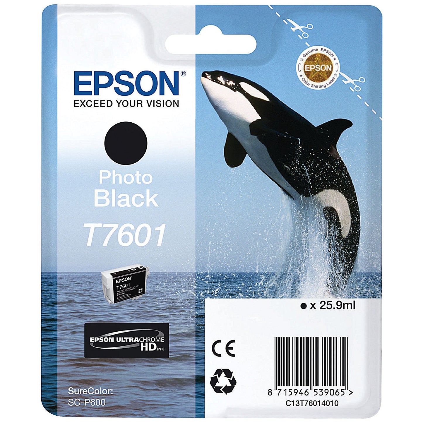 Epson T7601 Killer Whale UltraChrome HD Ink Cartridge Photo Black C13T76014010