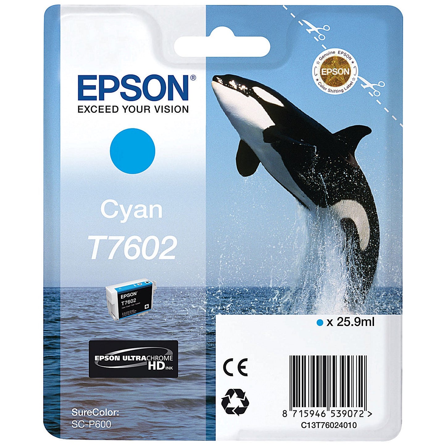 Epson T7602 Killer Whale UltraChrome HD Ink Cartridge Cyan C13T76024010
