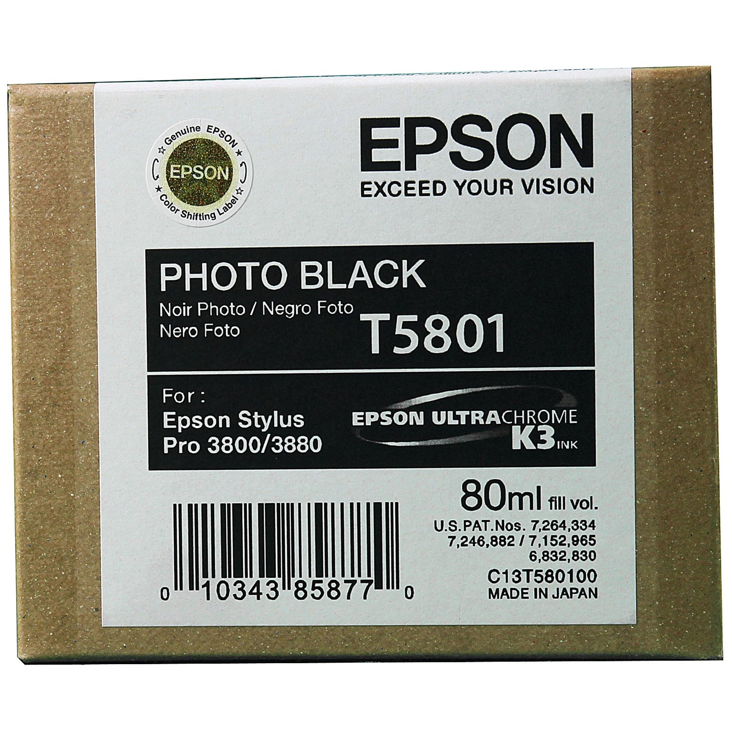 Epson T5801 Photo Black Inkjet Cartridge C13T580100, T5801