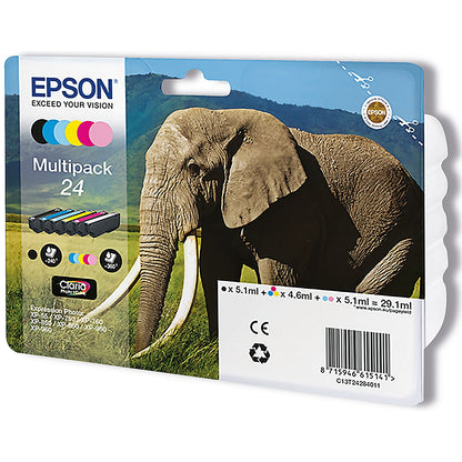 Epson 24 Elephant Claria Photo HD Ink Cartridge CMYK/Light Cyan/Light Magenta Multipack C13T24284011