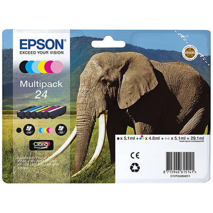 Epson 24 Elephant Claria Photo HD Ink Cartridge CMYK/Light Cyan/Light Magenta Multipack C13T24284011