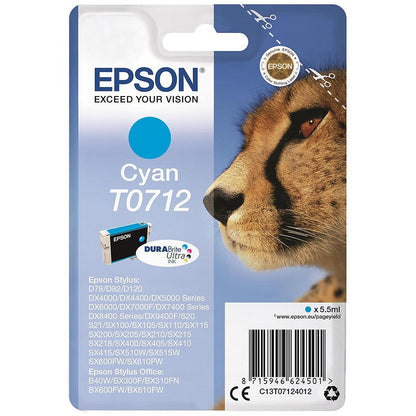 Epson T0712 Cheetah DURABrite Ultra Ink Cartridge Cyan C13T07124012