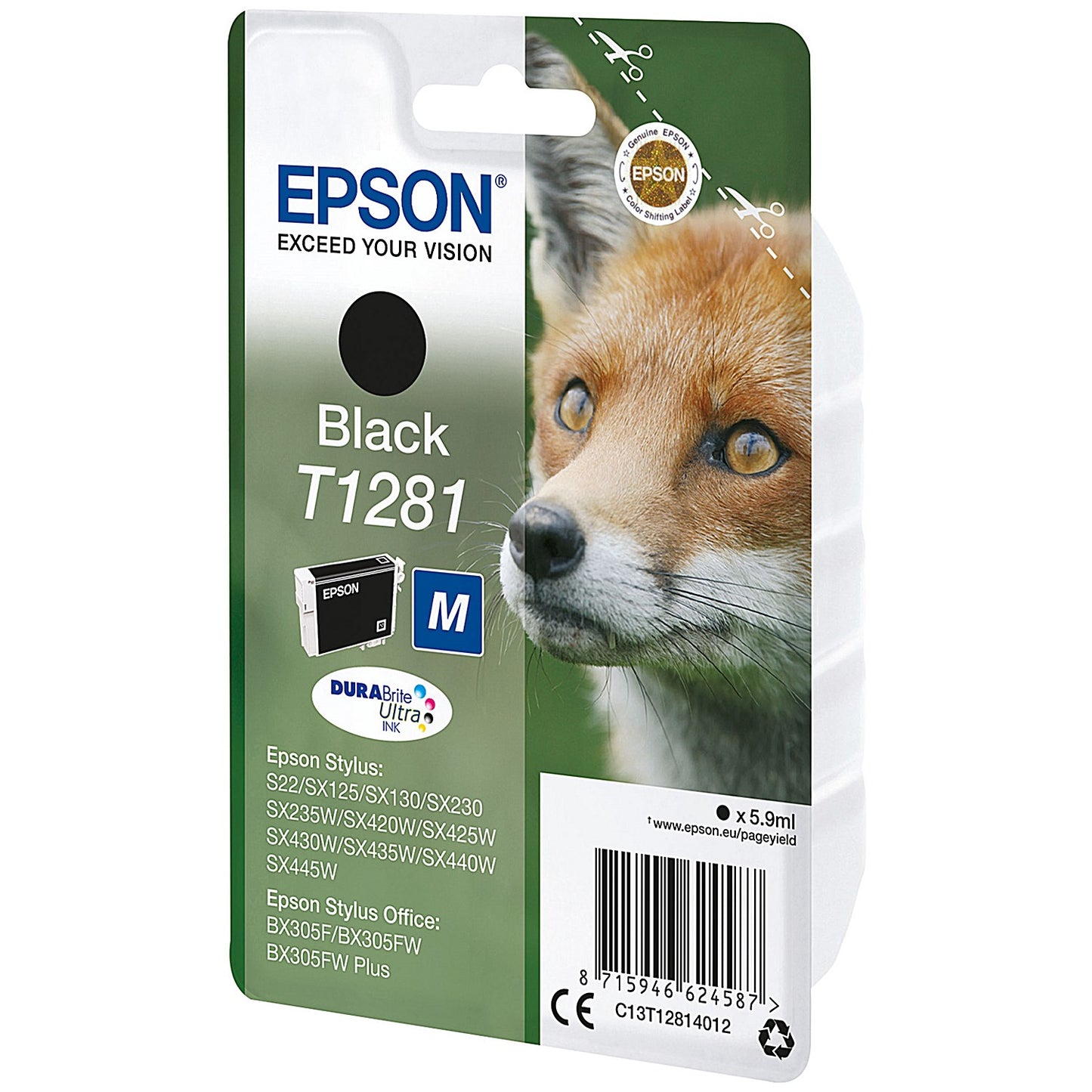 Epson T1281 Fox DURABrite Ultra Ink Cartridge Black C13T12814012