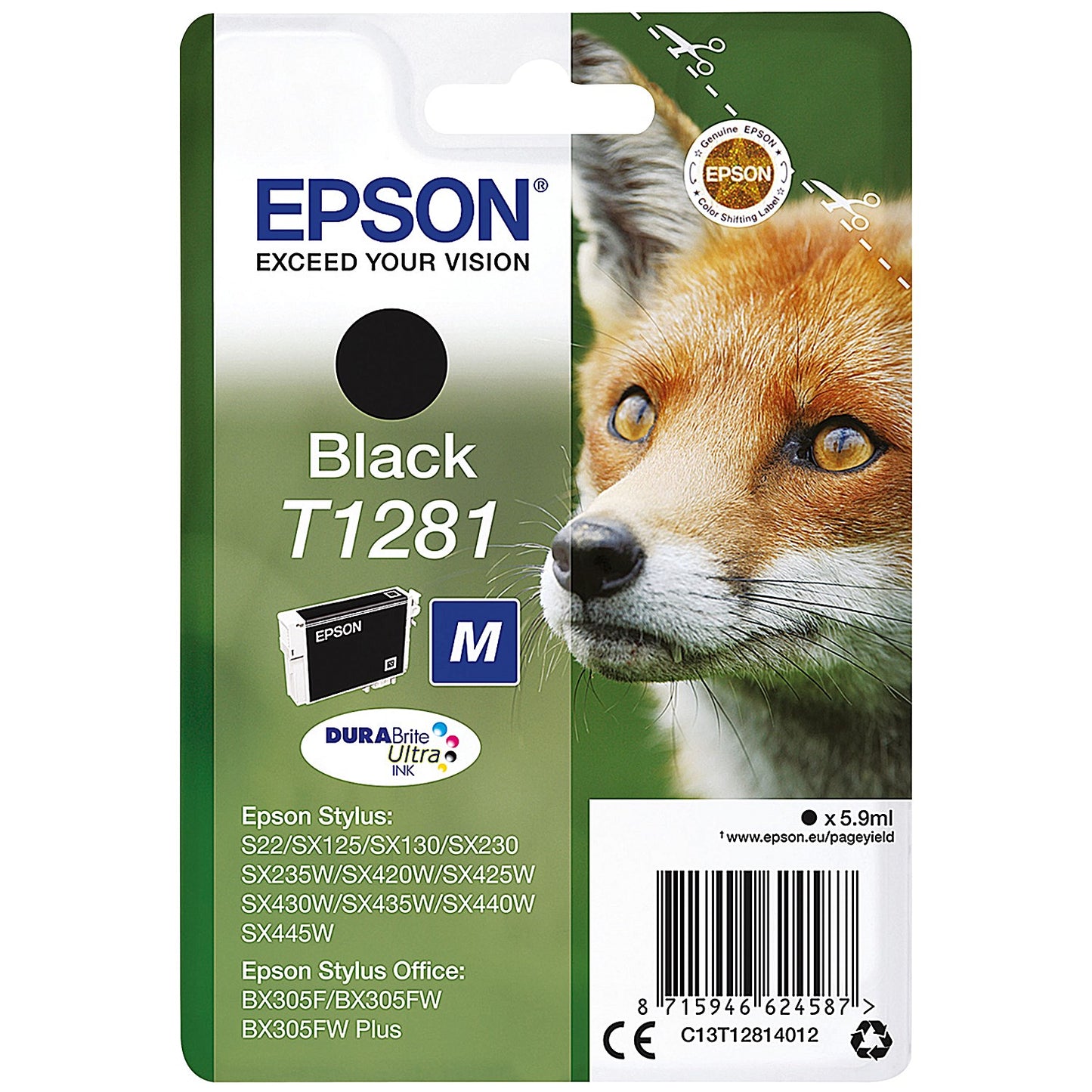 Epson T1281 Fox DURABrite Ultra Ink Cartridge Black C13T12814012
