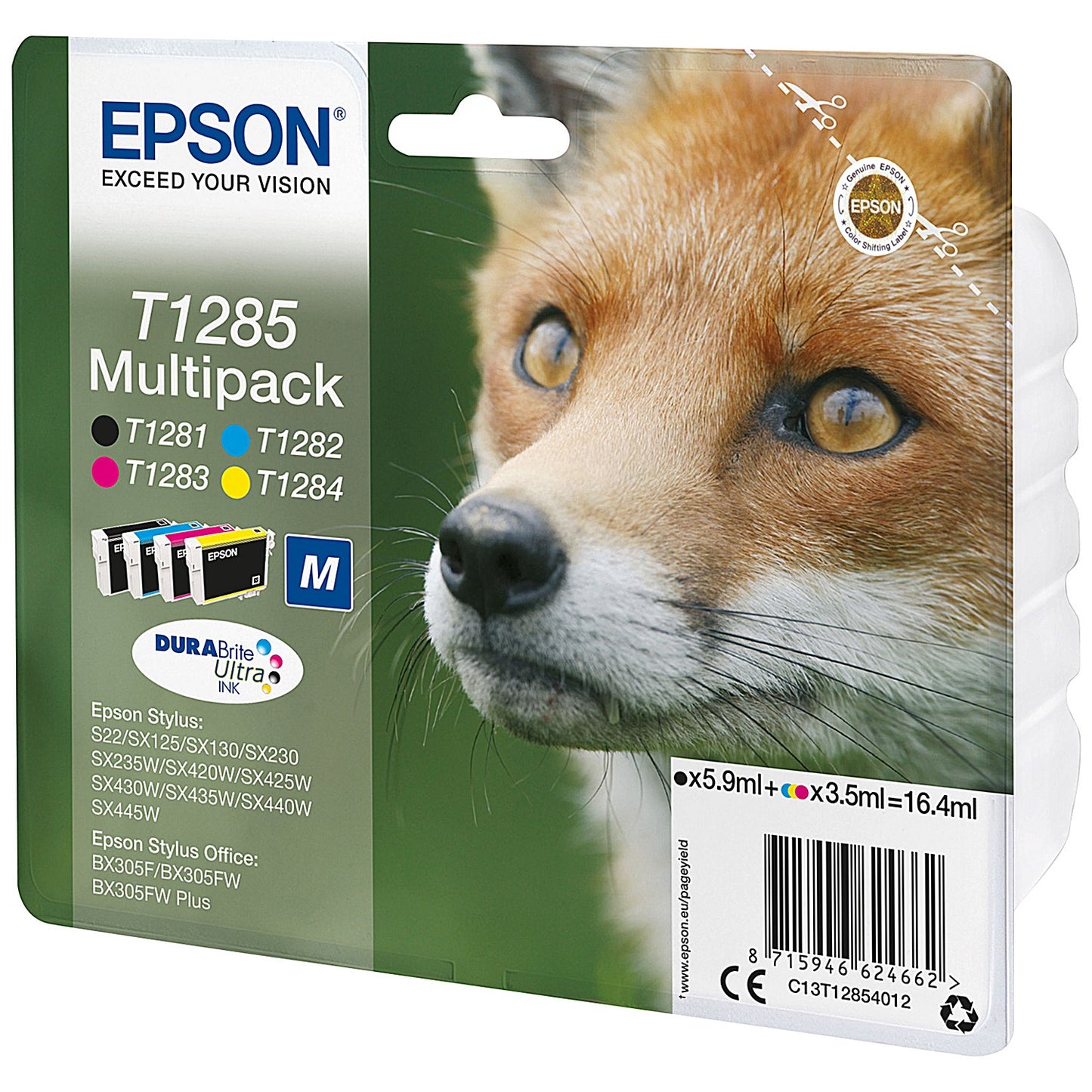 Epson T1285 Fox DURABrite Ultra Ink Cartridge CMYK Multipack C13T12854012