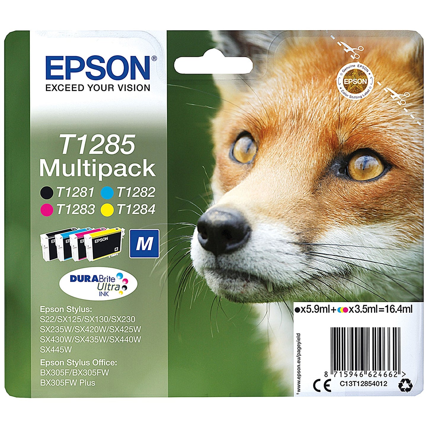 Epson T1285 Fox DURABrite Ultra Ink Cartridge CMYK Multipack C13T12854012