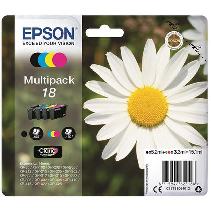 Epson 18 Inkjet Cartridge Multipack - Black, Cyan, Magenta and Yellow (4 Cartridges)