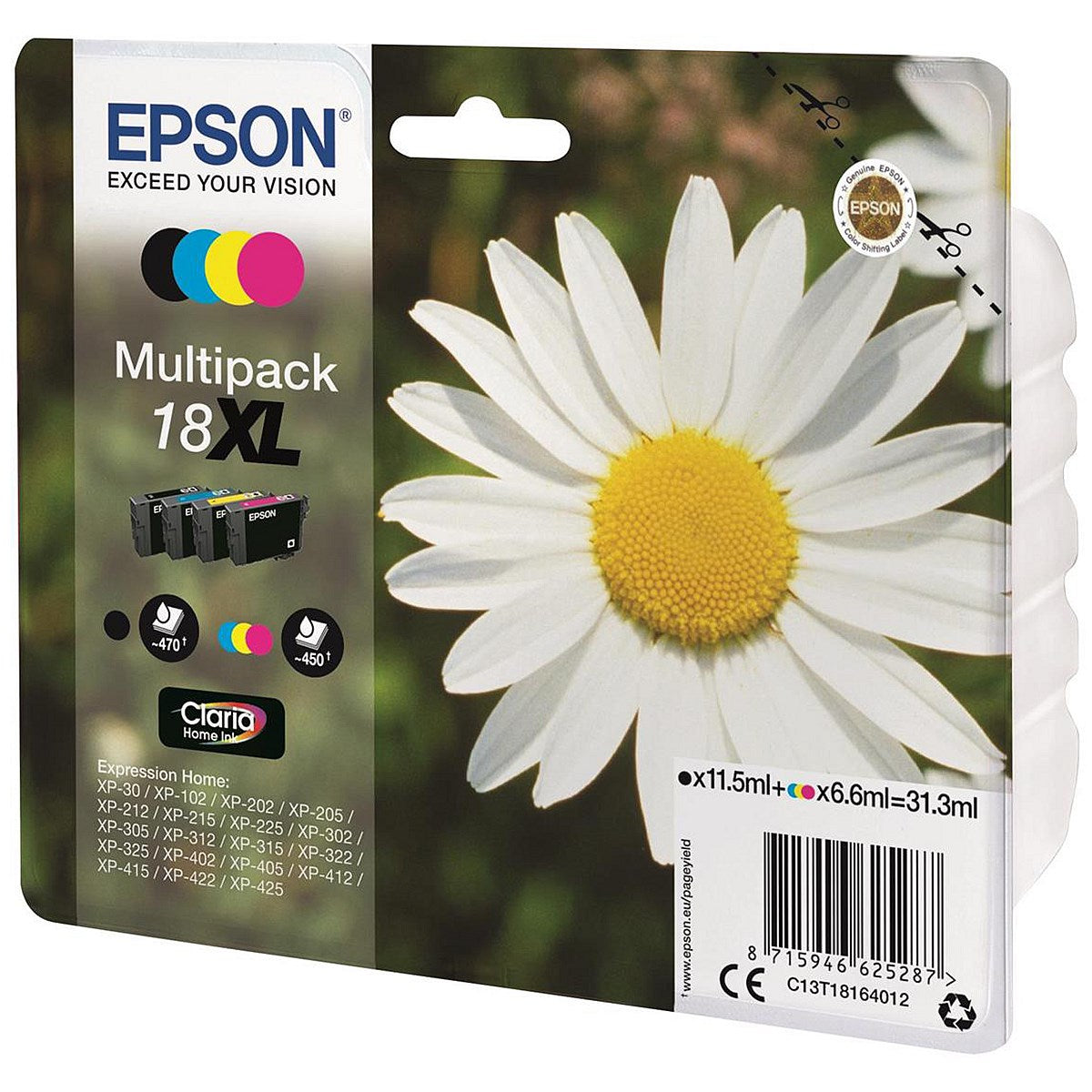 Epson 18XL High Yield Inkjet Cartridge Multipack - Black, Cyan, Magenta and Yellow (4 Cartridges)