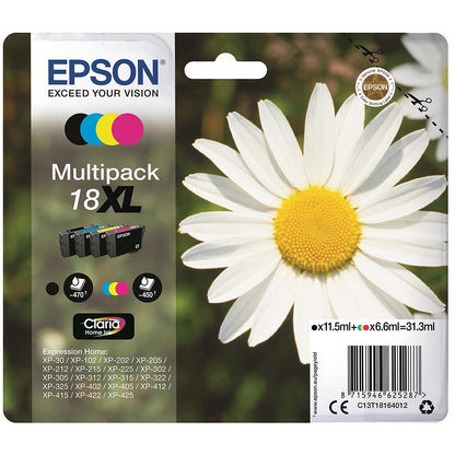 Epson 18XL High Yield Inkjet Cartridge Multipack - Black, Cyan, Magenta and Yellow (4 Cartridges)