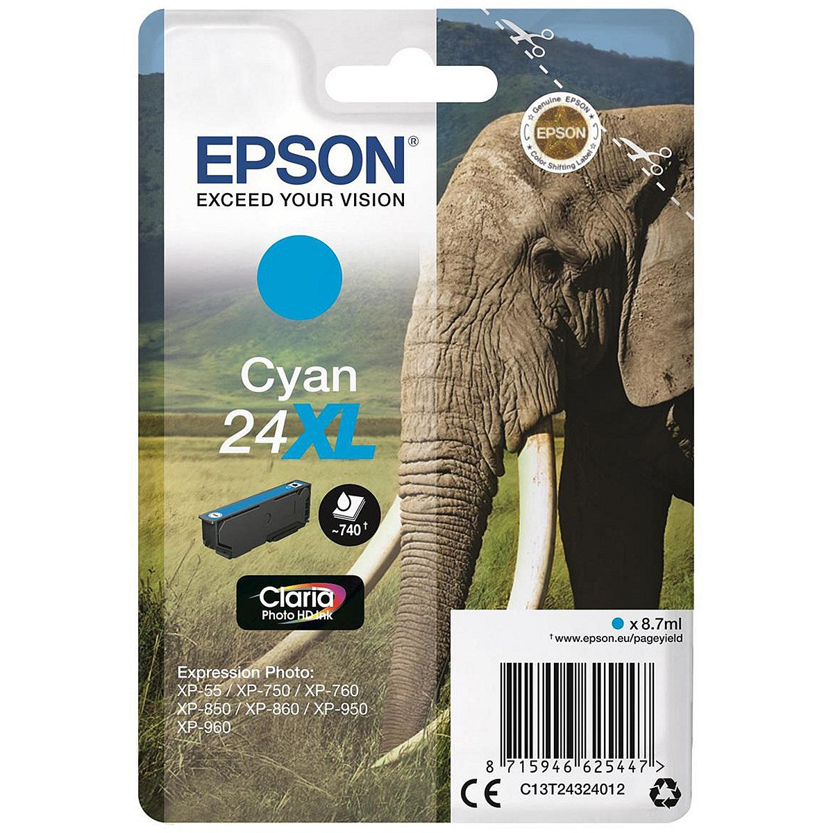 Epson 24XL Elephant Claria Photo HD Ink Cartridge High Yield Cyan C13T24324012 Easy2Order : EP62544