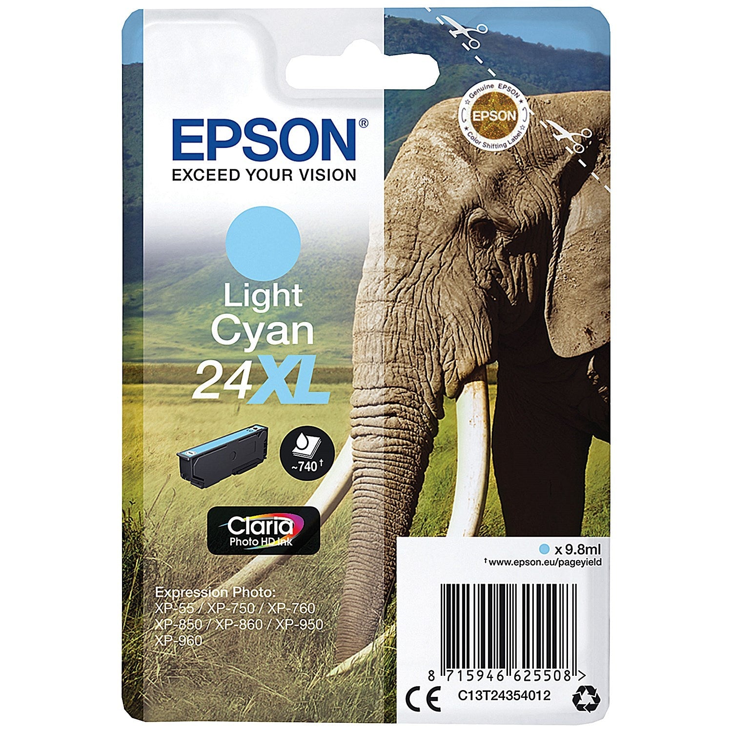 Epson 24XL Elephant Claria Photo HD Ink Cartridge High Yield Light Cyan C13T24354012 Easy2Order : EP62550