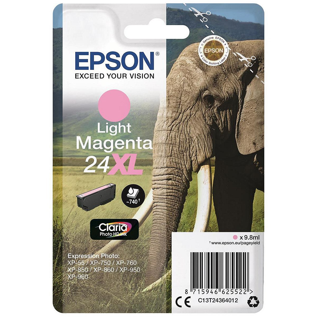Epson 24XL Elephant Light Magenta High Yield Inkjet Cartridge