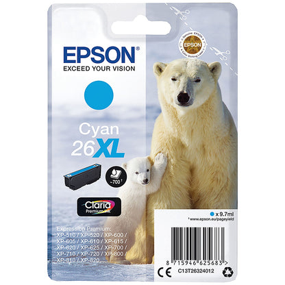 Epson 26XL Polar Bear Ink Cartridge High Yield Cyan C13T26324012