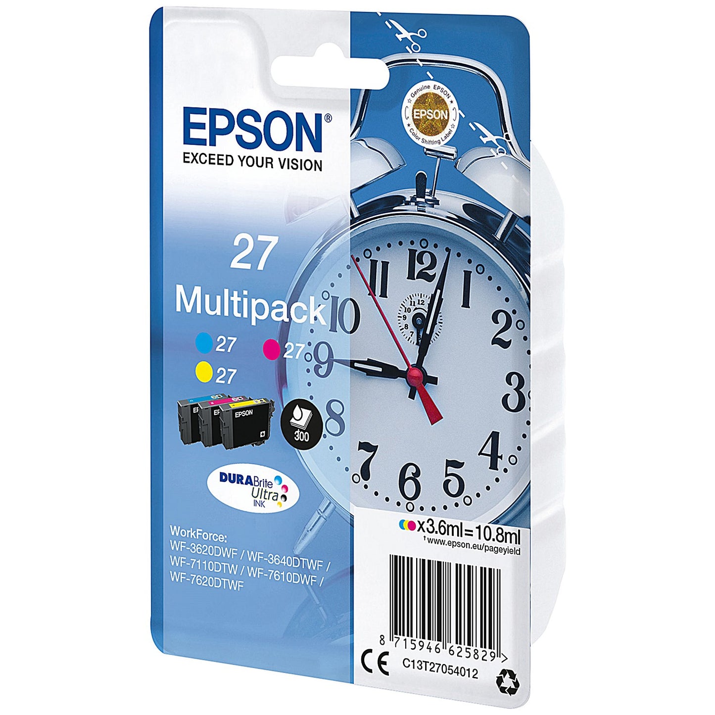 Epson 27 Alarm Clock DURABrite Ultra Ink Cartridge CMY Multipack C13T27054012