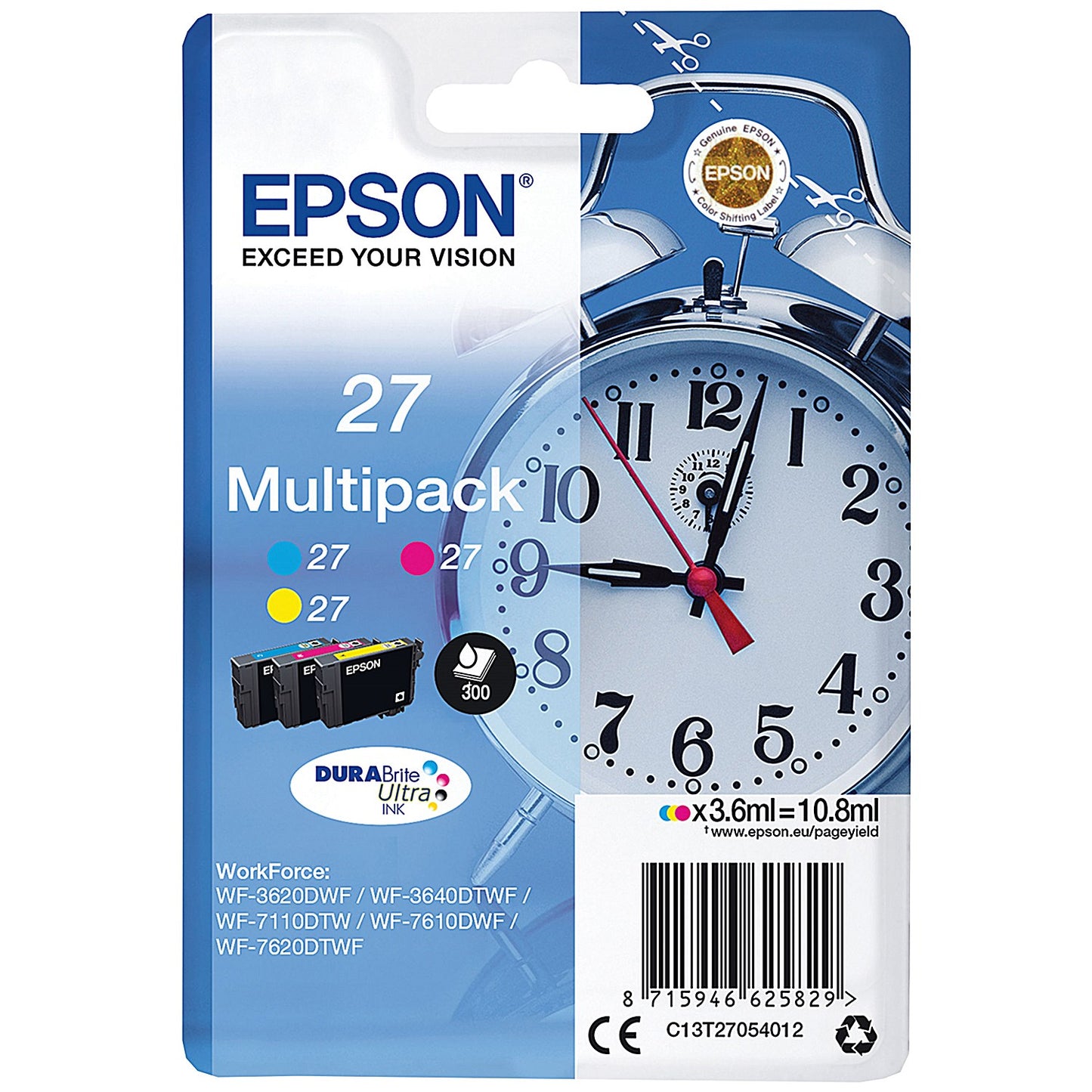 Epson 27 Alarm Clock DURABrite Ultra Ink Cartridge CMY Multipack C13T27054012
