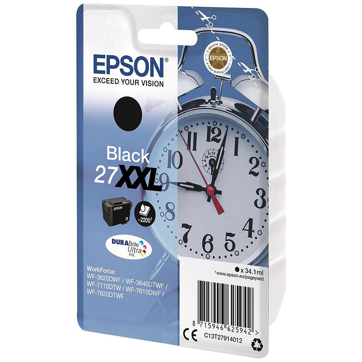 Epson 27XXL Alarm Clock DURABrite Ultra Ink Cartridge Extra High Yield Black C13T27914012