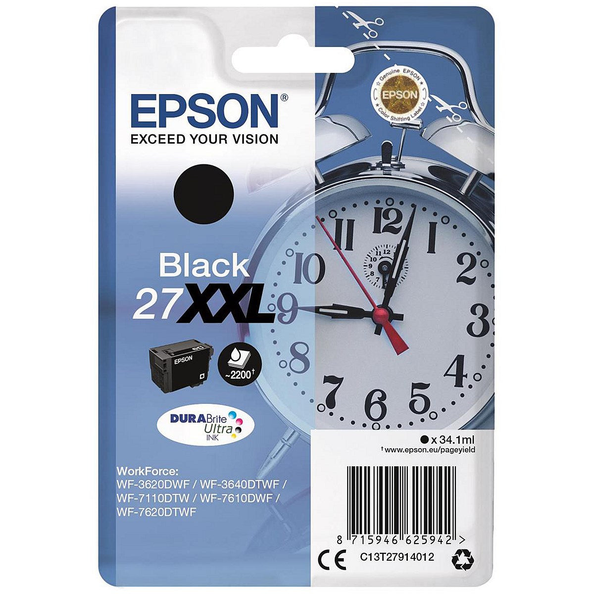 Epson 27XXL Alarm Clock DURABrite Ultra Ink Cartridge Extra High Yield Black C13T27914012