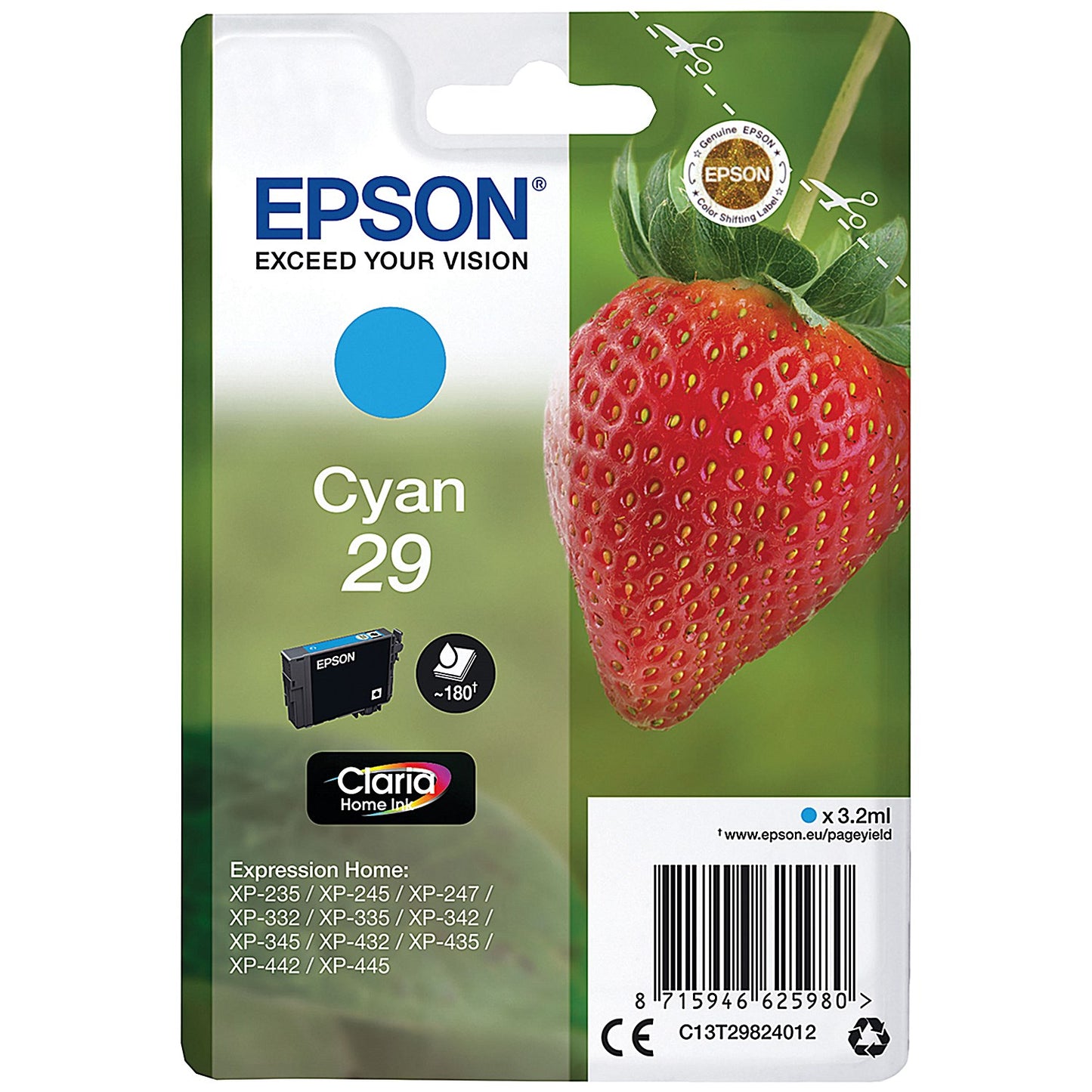 Epson 29 Strawberry Claria Home Ink Cartridge Cyan C13T29824012
