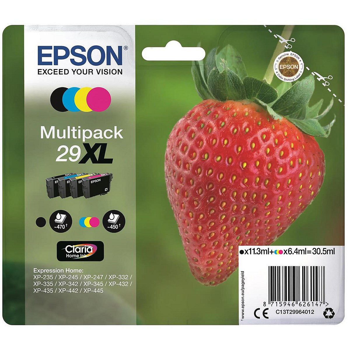 Epson 29XL High Yield Inkjet Cartridge Strawberry - Black, Cyan, Magenta and Yellow (4 Cartridges)