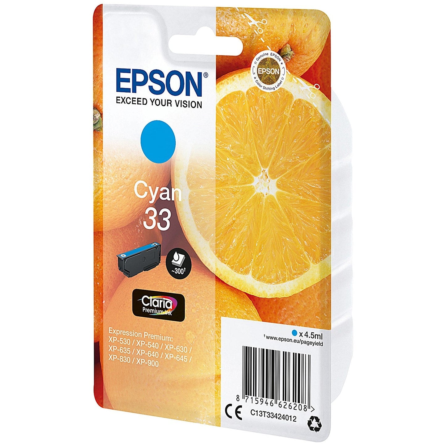 Epson 33 Oranges Ink Cartridge Cyan C13T33424012