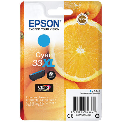 Epson 33XL Oranges Ink Cartridge High Yield Cyan C13T33624012