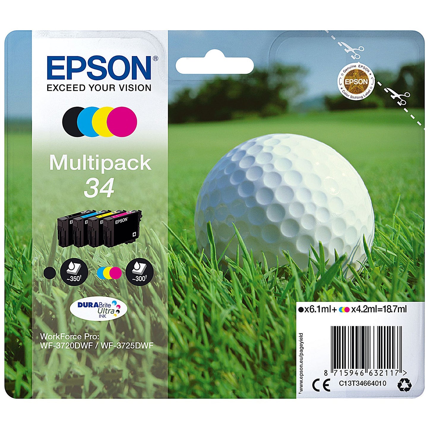 Epson 34 Golf Ball DURABrite Ultra Ink Cartridge CMYK Multipack C13T34664010