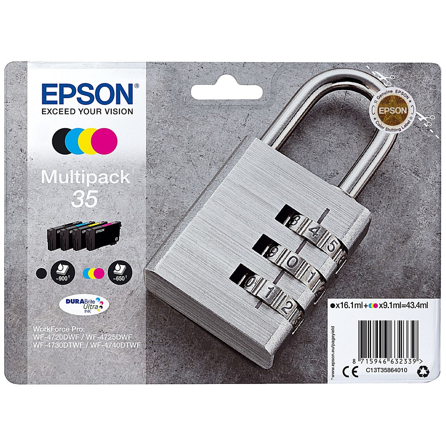 Epson 35 DURABrite 4 Colour Multipack, Black, Cyan, Yellow and Magenta