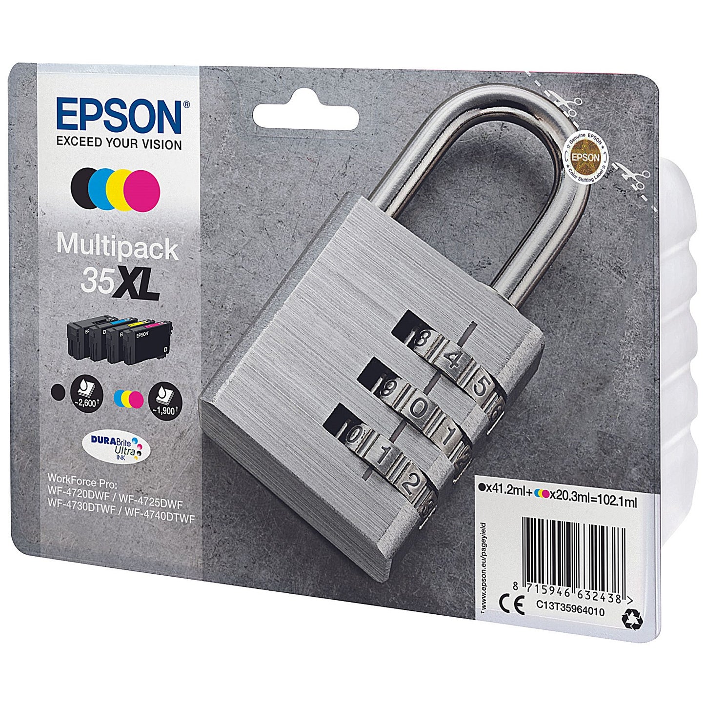 Epson 35XL Padlock DURABrite Ultra Ink Cartridge High Yield CMYK Multipack C13T35964010