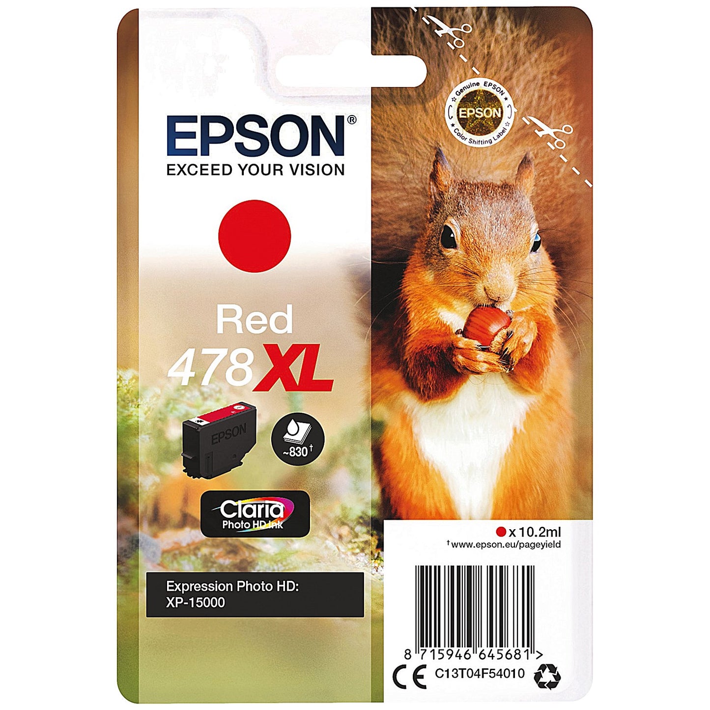 Epson 478XL Squirrel Claria Photo HD Ink Cartridge High Yield Red C13T04F54010