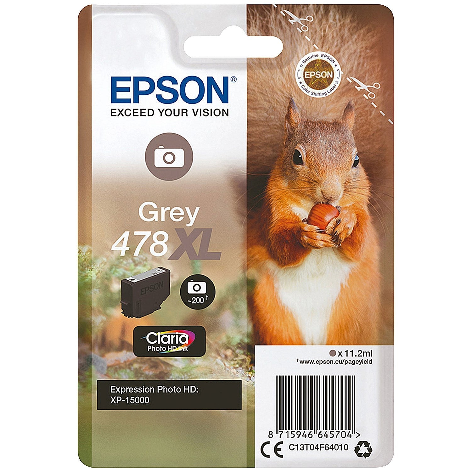 Epson 478XL Squirrel Claria Photo HD Ink Cartridge High Yield Grey C13T04F64010 Easy2Order : EP64570