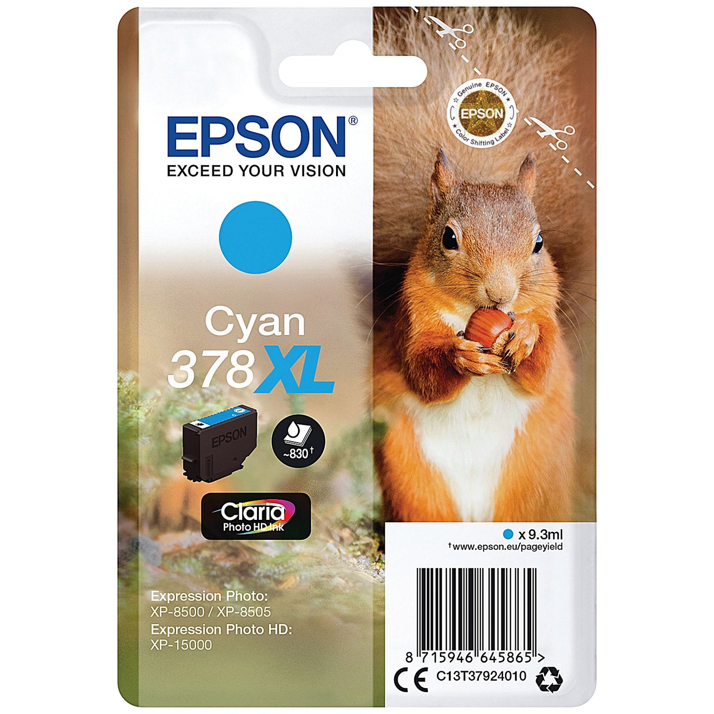 Epson 378XL Squirrel Ink Cartridge High Yield Cyan C13T37924010
