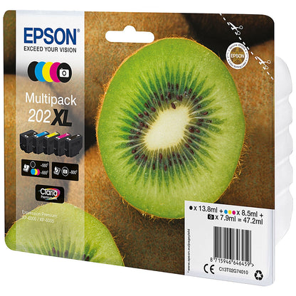 Epson 202XL Kiwi Claria Premium Ink Cartridge High Yield CMYK/Photo Black Multipack C13T02G74010