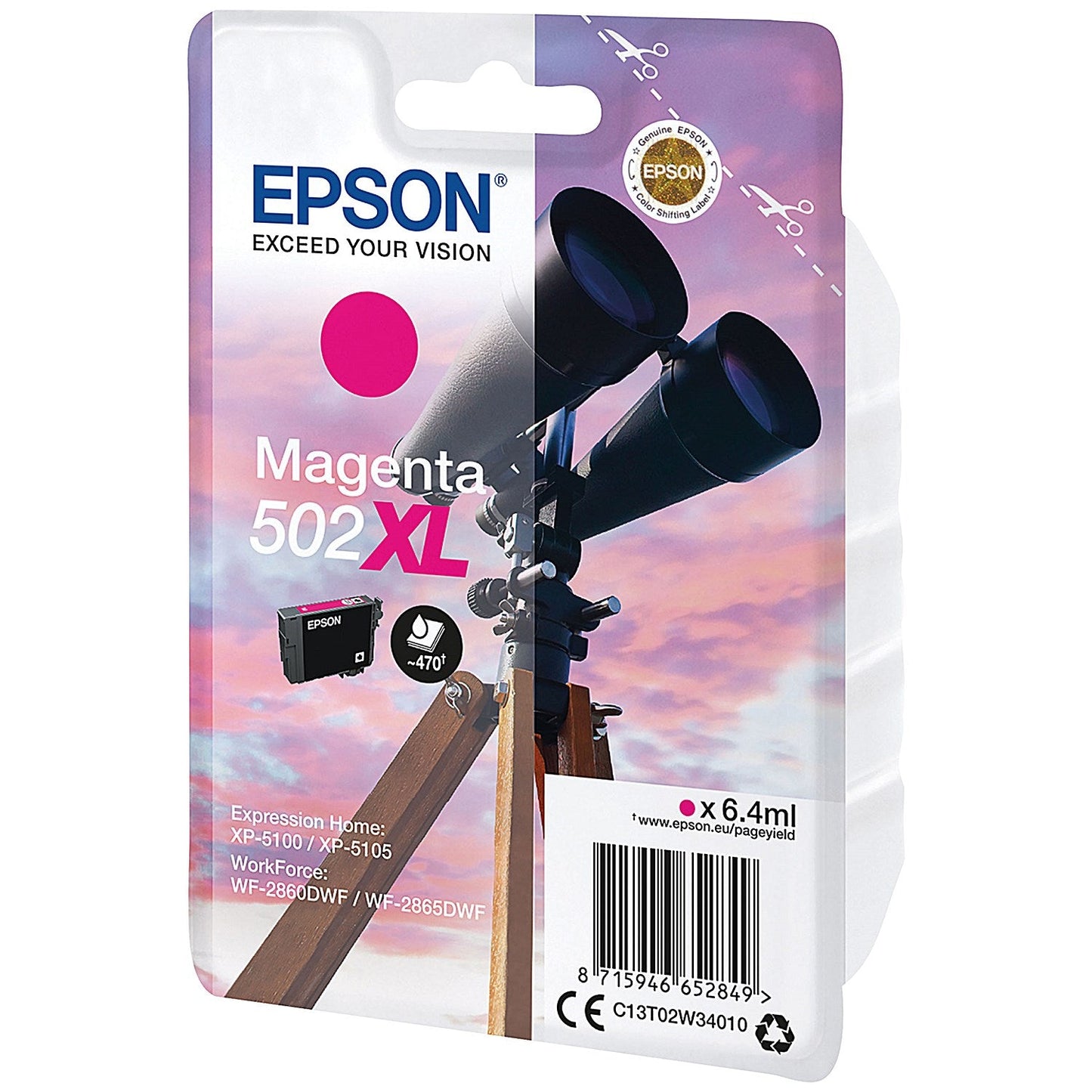 Epson 502XL Binoculars Ink Cartridge High Yield Magenta C13T02W34010