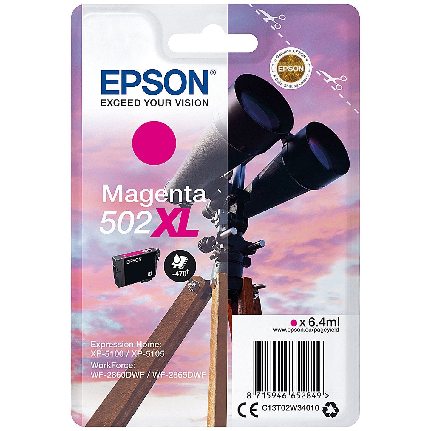 Epson 502XL Binoculars Ink Cartridge High Yield Magenta C13T02W34010 Easy2Order : EP65284