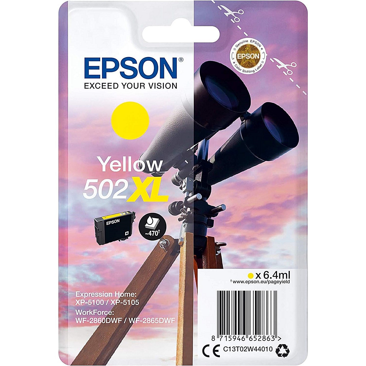 Epson 502XL Binoculars Ink Cartridge High Yield Yellow C13T02W44010 Easy2Order : EP65286