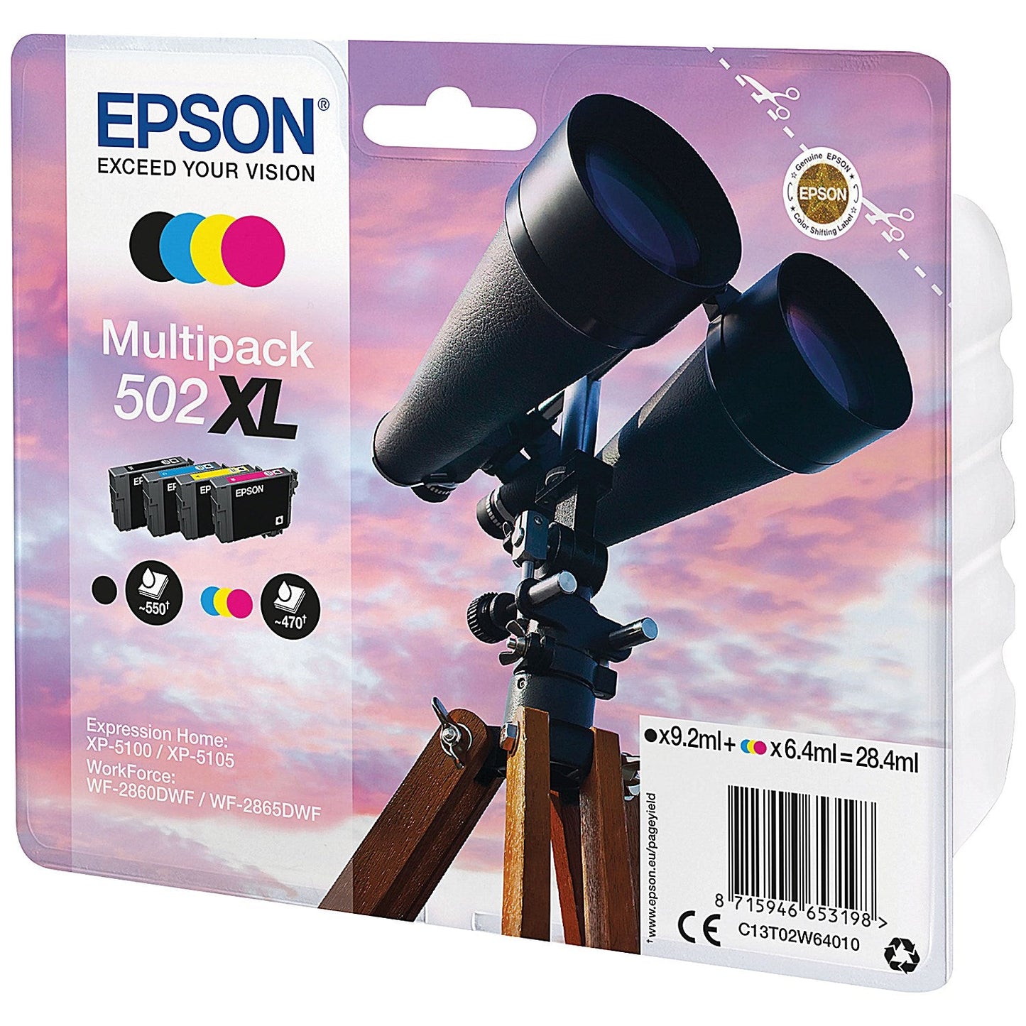 Epson 502XL Binoculars Ink Cartridge High Yield CMYK Multipack C13T02W64010