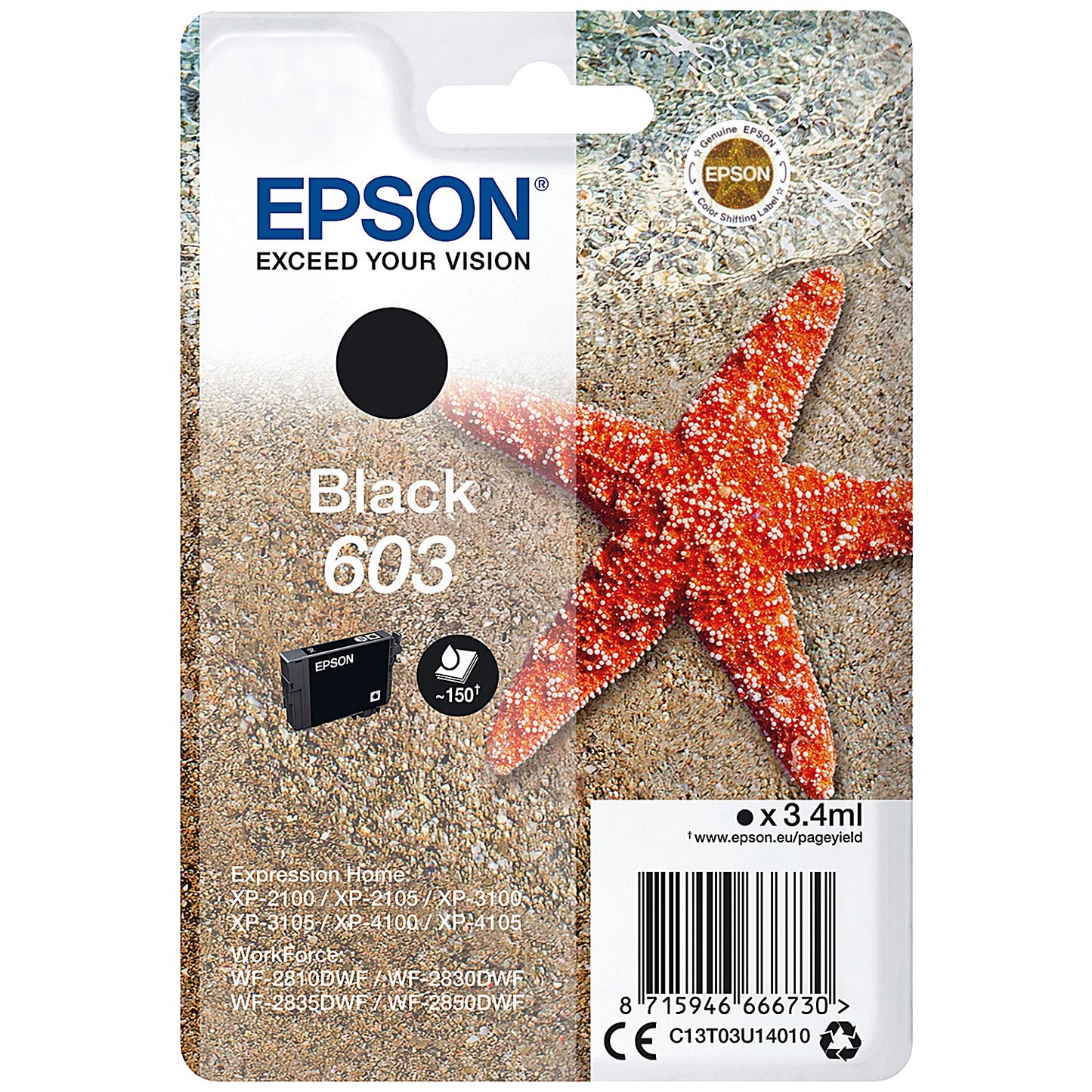 Epson 603 Starfish Ink Cartridge Black C13T03U14010