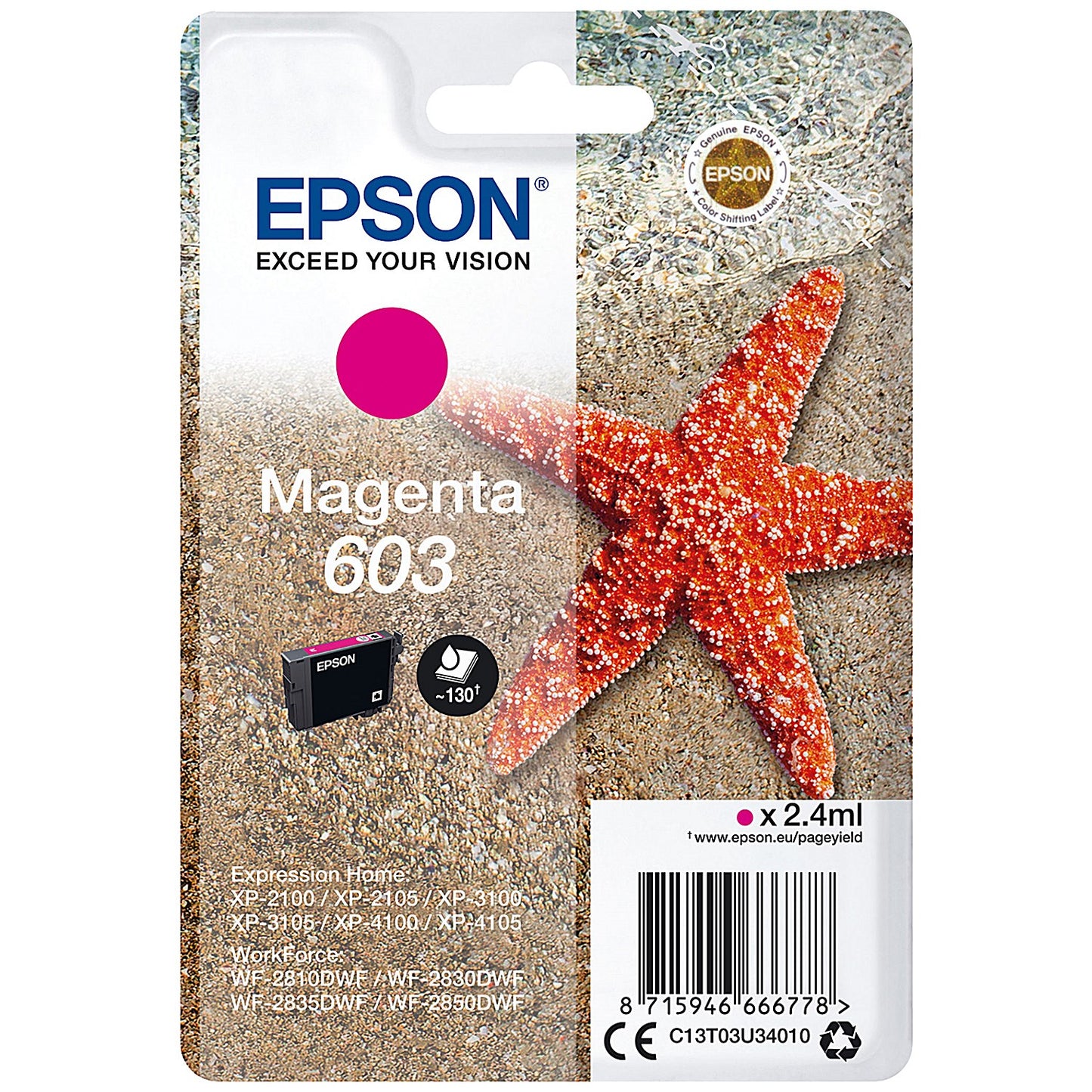 Epson 603 Starfish Ink Cartridge Magenta C13T03U34010