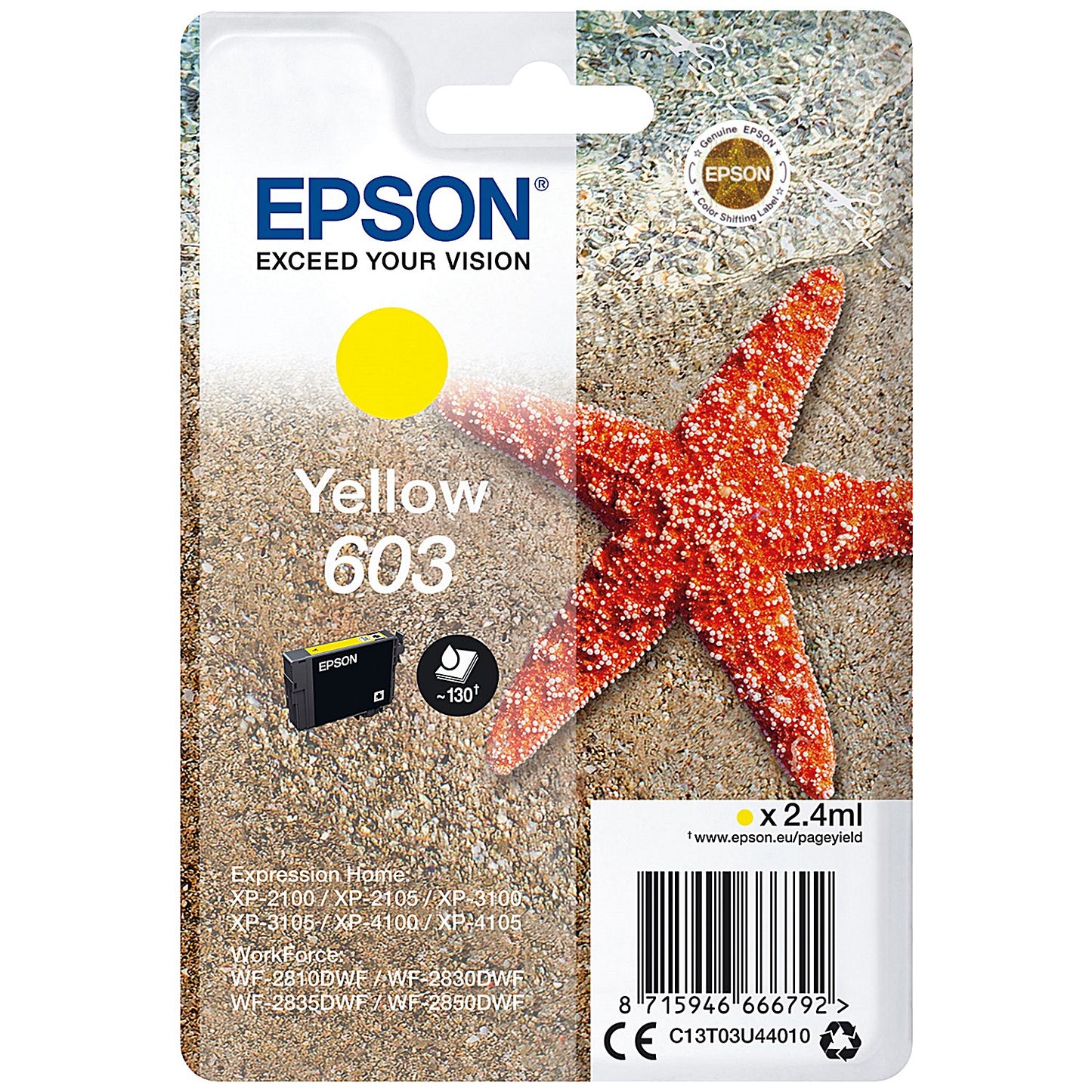 Epson 603 Starfish Ink Cartridge Yellow C13T03U44010
