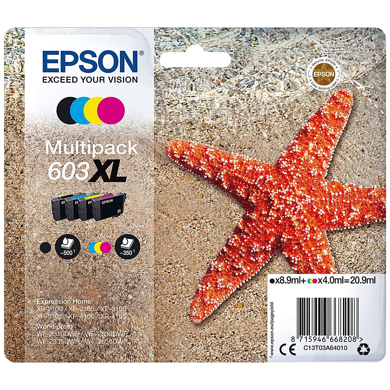 Epson 603XL Starfish Ink Cartridge High Yield CMYK Multipack C13T03A64010 Easy2Order : EP66820