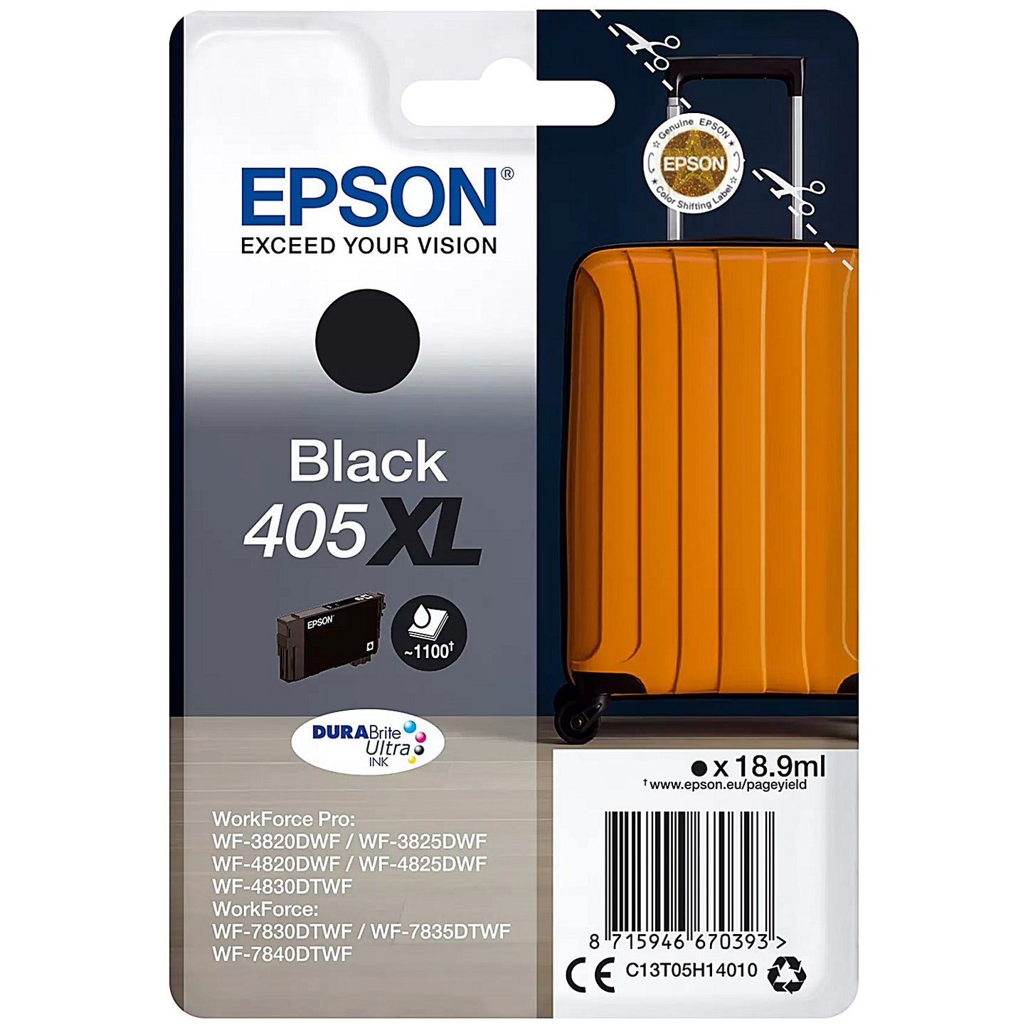 Epson 405XL Suitcase DURABrite Ultra Ink Cartridge High Yield Black C13T05H14010