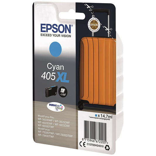 Epson 405XL Suitcase DURABrite Ultra Ink Cartridge High Yield Cyan C13T05H24010