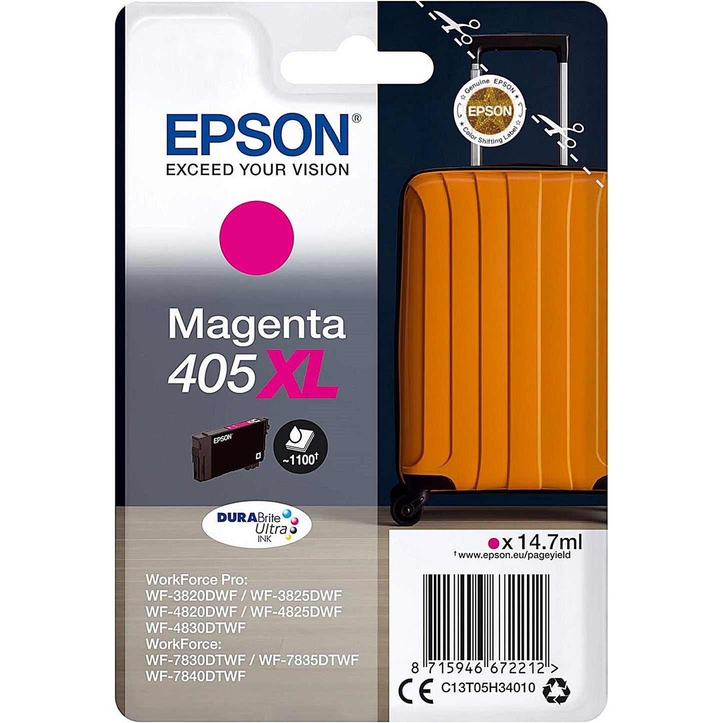 Epson 405XL Suitcase DURABrite Ultra Ink Cartridge High Yield Magenta C13T05H34010
